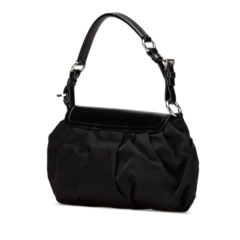 Prada City Calf Trimmed Tessuto Sound Lock Shoulder Bag Black Good condition - Back View