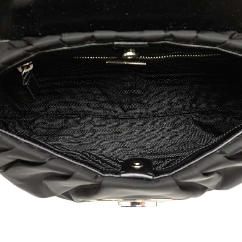 Prada City Calf Trimmed Tessuto Sound Lock Shoulder Bag Black Good condition - Model View