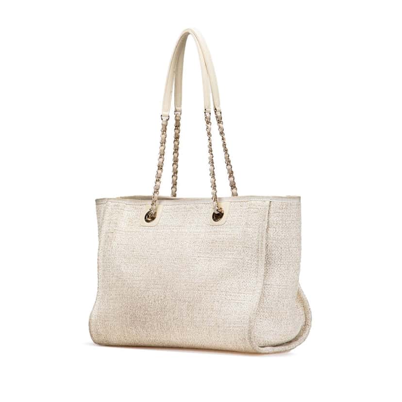 Chanel Small Lurex Boucle Deauville Tote White Canvas Good condition - Back View