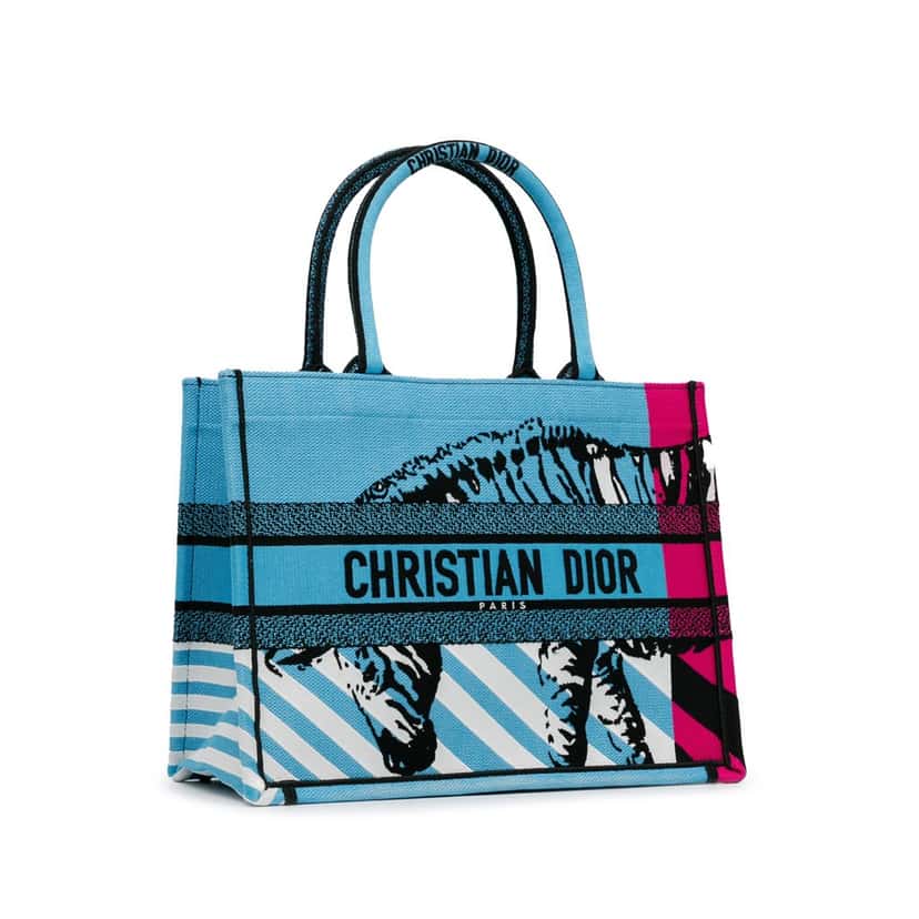 Dior Medium Embroidered Canvas Zebra D Jungle Pop Book Tote Blue Canvas Good condition - Back View