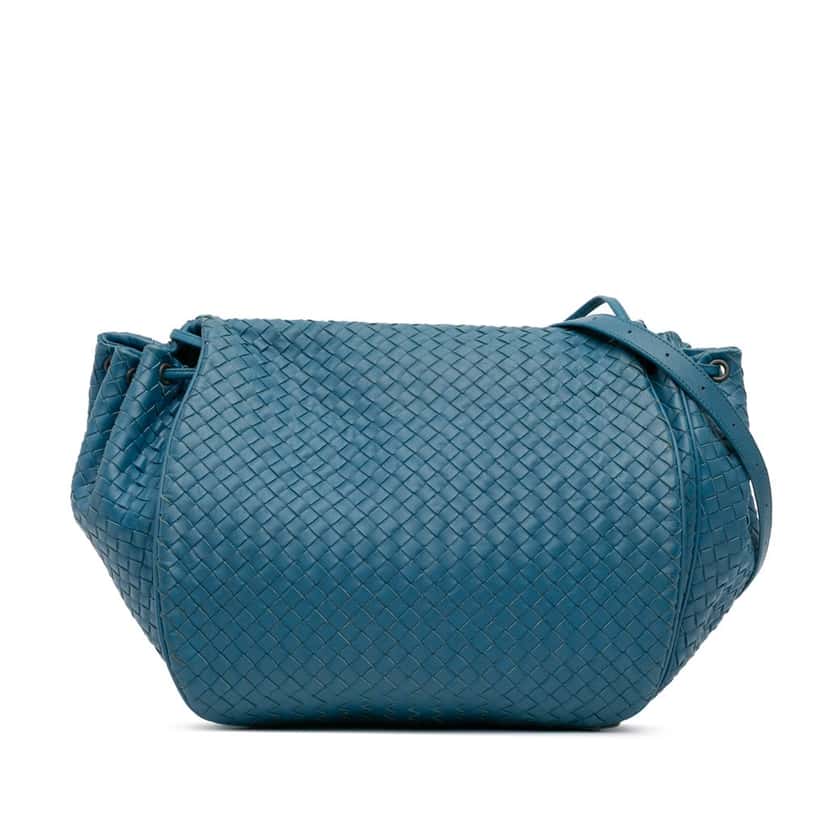 Bottega Veneta Nappa Intrecciato Flap Crossbody Blue Leather Good condition - Front View