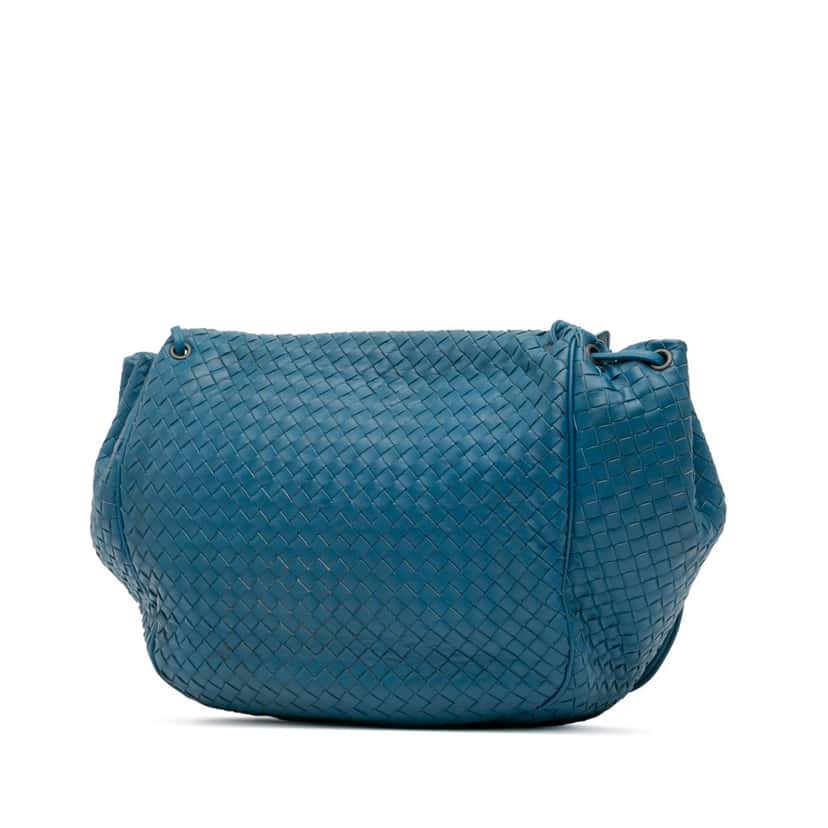 Bottega Veneta Nappa Intrecciato Flap Crossbody Blue Leather Good condition - Back View