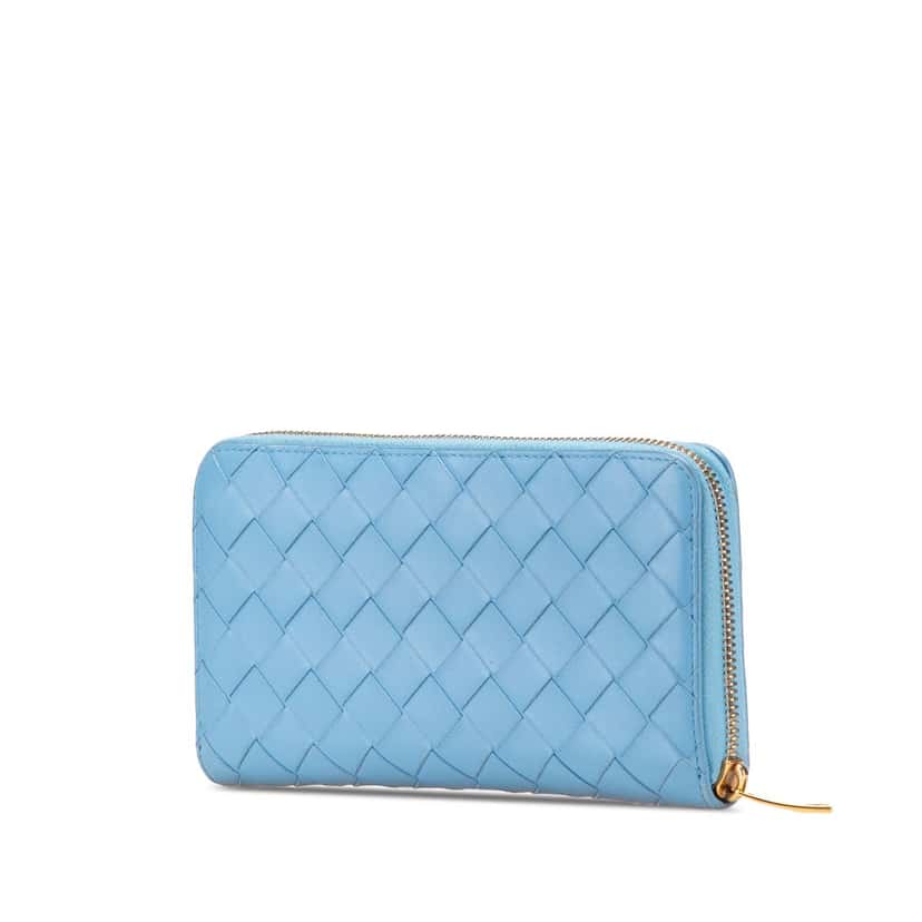 Bottega Veneta Nappa Intrecciato Zip Around Long Wallet Blue Leather Good condition - Back View