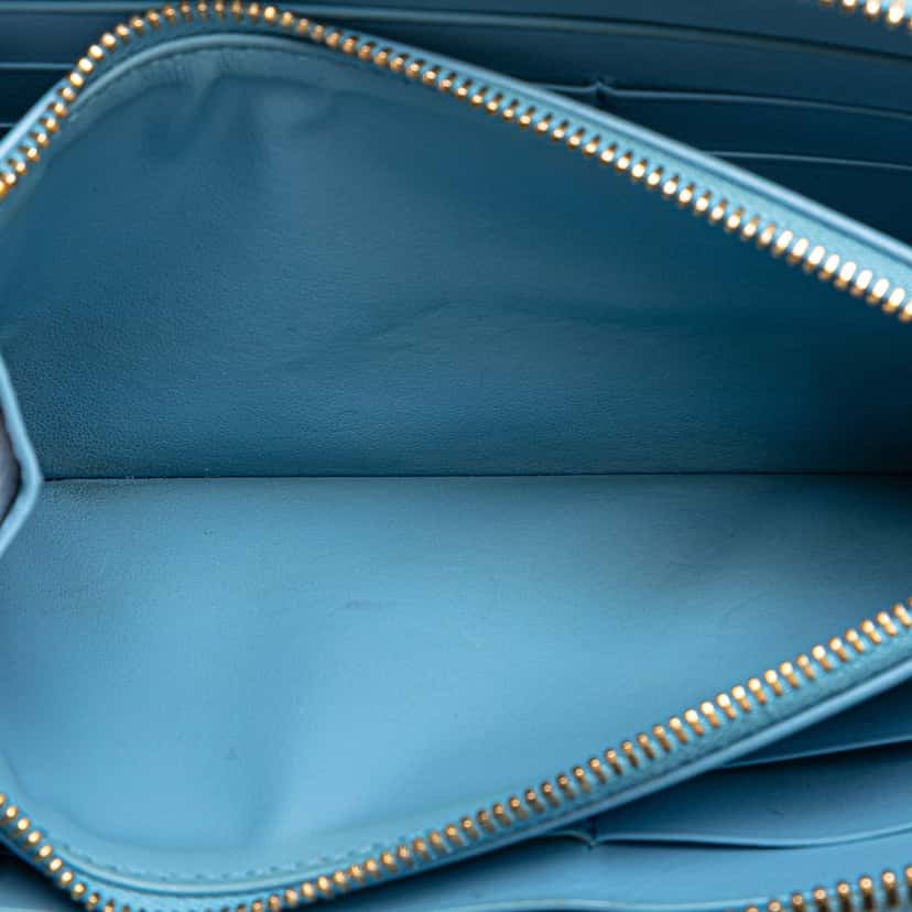 Bottega Veneta Nappa Intrecciato Zip Around Long Wallet Blue Leather Good condition - Box View
