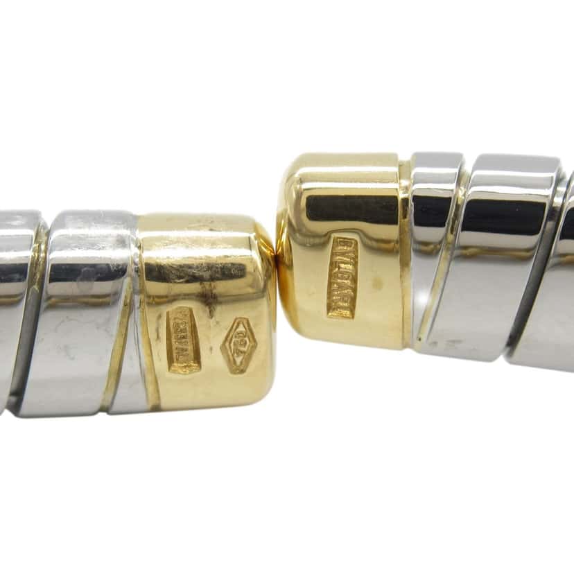 Bvlgari Stainless Steel and 18K Yellow Gold Tubogas Hearts Open Flex Bangle Silver Stainless steel Good condition - Inside View