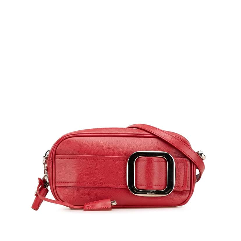 Prada Saffiano Buckle Camera Bag Red Leather Good condition - Front View