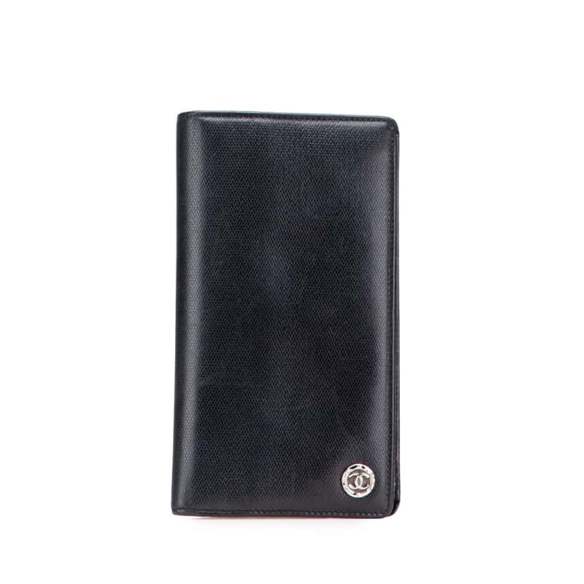 Chanel Lambskin Leather CC Button Long Wallet Black Leather Good condition - Front View