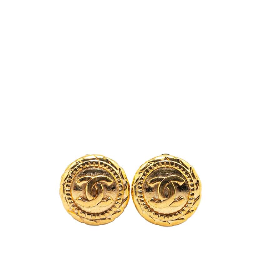 Chanel Gold Plated CC Round Clip On Earrings Gold Metal Good condition - Front View