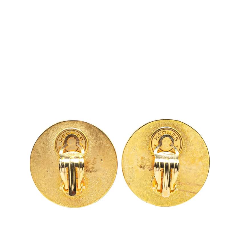 Hermès Gold Plated and Leather Medor Round Clip on Earrings Pink Leather Good condition - Back View