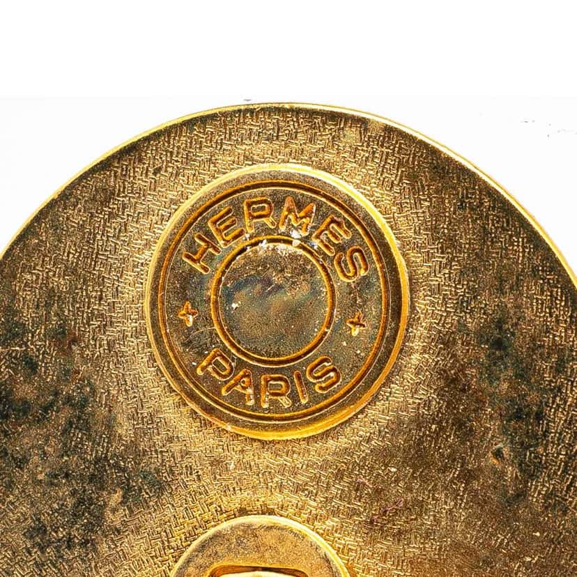 Hermès Gold Plated and Leather Medor Round Clip on Earrings Pink Leather Good condition - Inside View