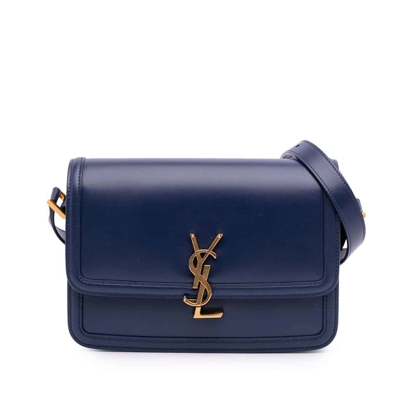 Saint Laurent Medium Leather Solferino Satchel In Box Blue Leather Good condition - Front View