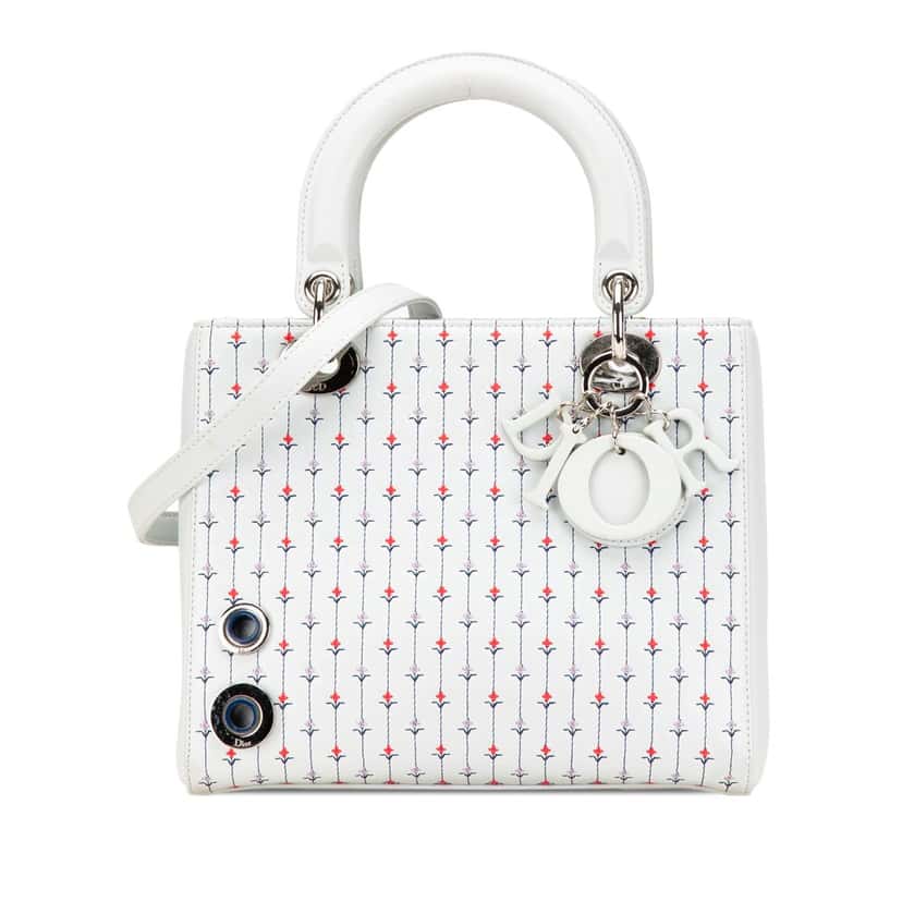 Dior Medium Calfskin Embroidered Flower Lady Dior White Leather Good condition - Front View