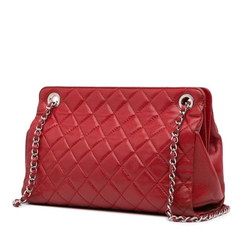 Chanel CC Quilted Caviar Frame Shopping Tote Red Leather Good condition - Back View