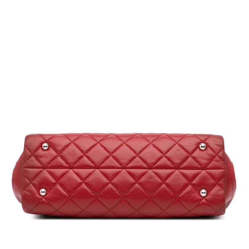 Chanel CC Quilted Caviar Frame Shopping Tote Red Leather Good condition - Inside View