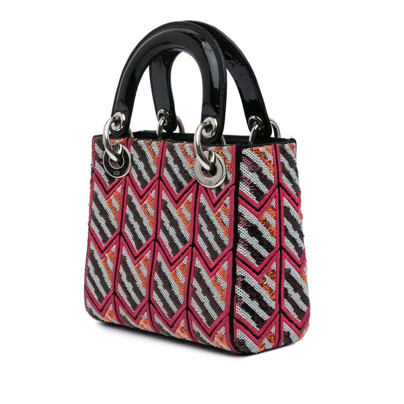 Dior Mini Patent Sequined Lady Dior Pink Leather Good condition - Back View