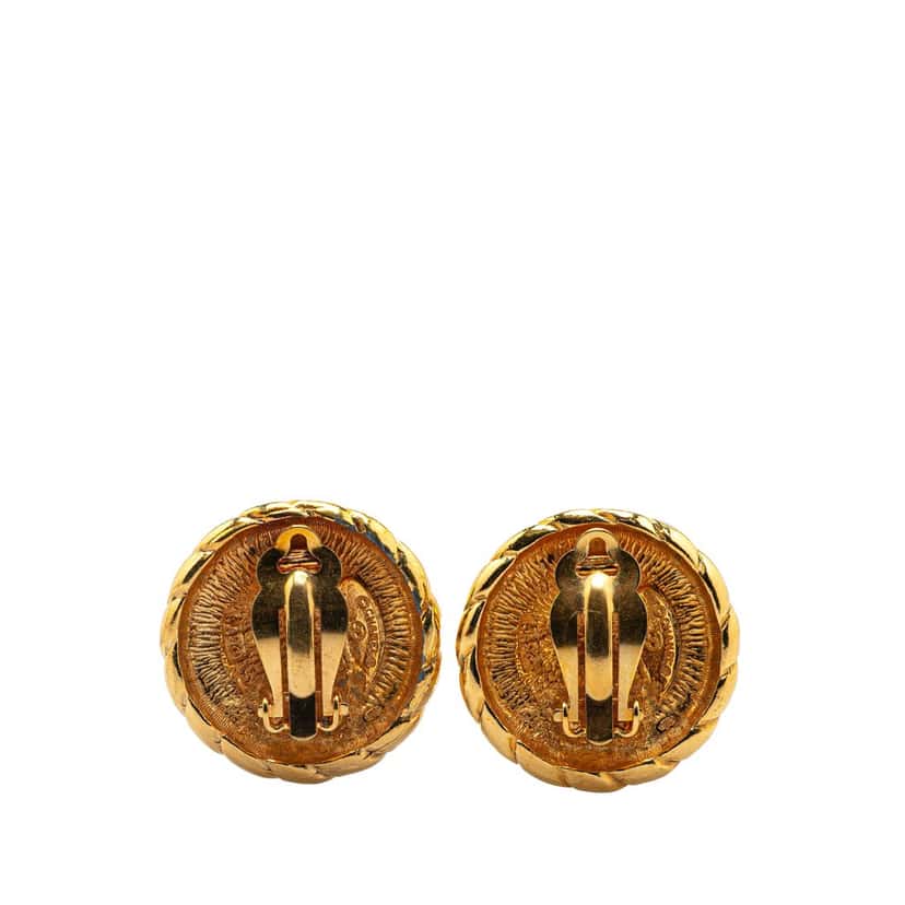 Chanel Gold Plated CC Round Clip on Earrings Gold Metal Good condition - Back View