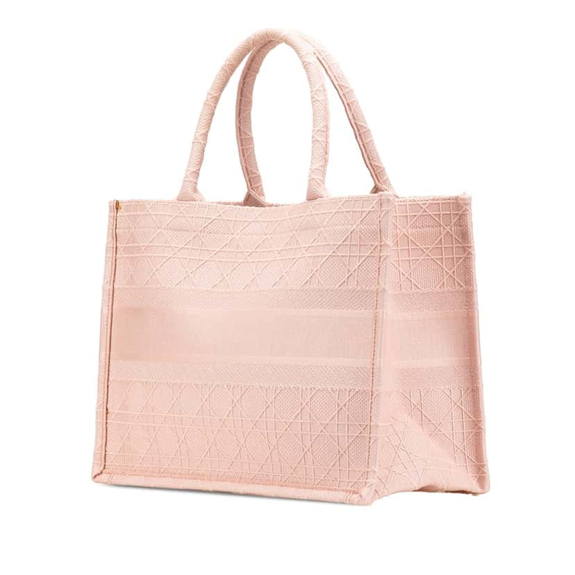 Dior Medium Canvas Cannage Embroidered Book Tote Pink Canvas Good condition - Back View