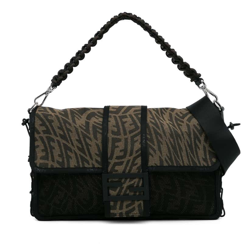 Fendi Large Zucca Vertigo Mesh Baguette Satchel Brown Canvas Good condition - Front View