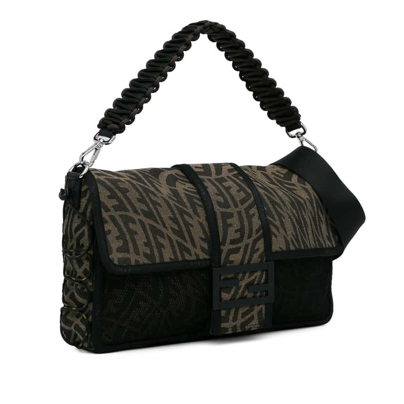 Fendi Large Zucca Vertigo Mesh Baguette Satchel Brown Canvas Good condition - Back View