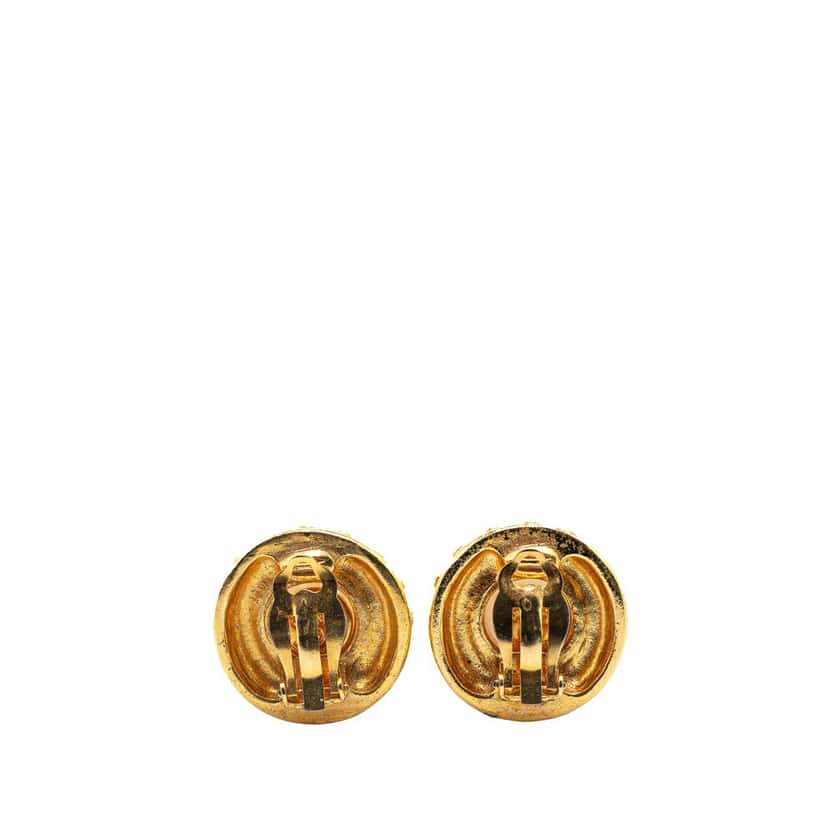 Chanel Gold Plated Faux Pearl Round Clip on Earrings Gold Metal Good condition - Back View