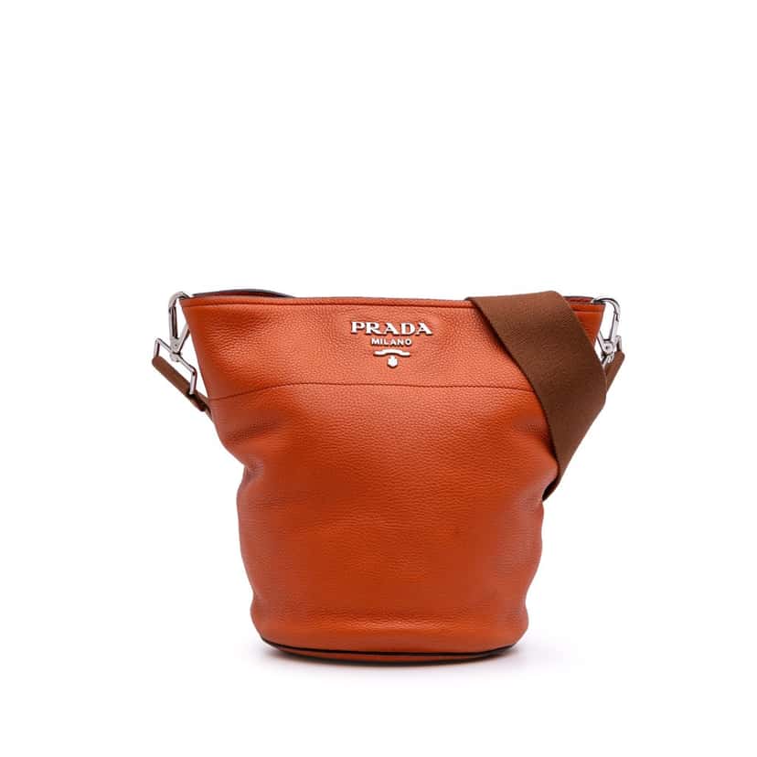 Prada Vitello Daino Bucket Bag Orange Leather Good condition - Front View