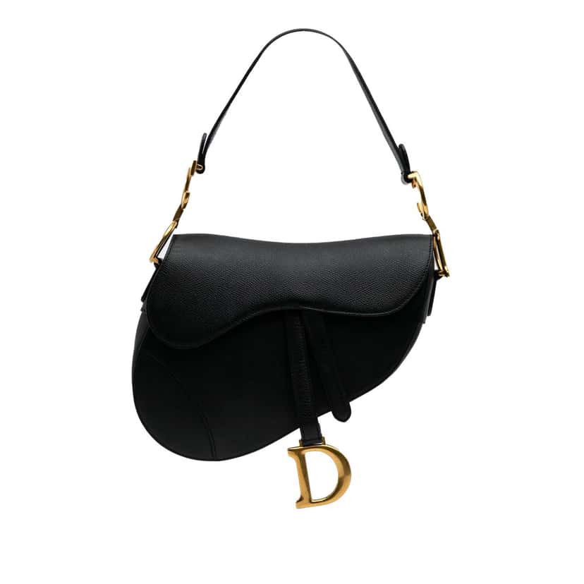 Dior Grained Calfskin Saddle Bag Black Leather Good condition - Front View