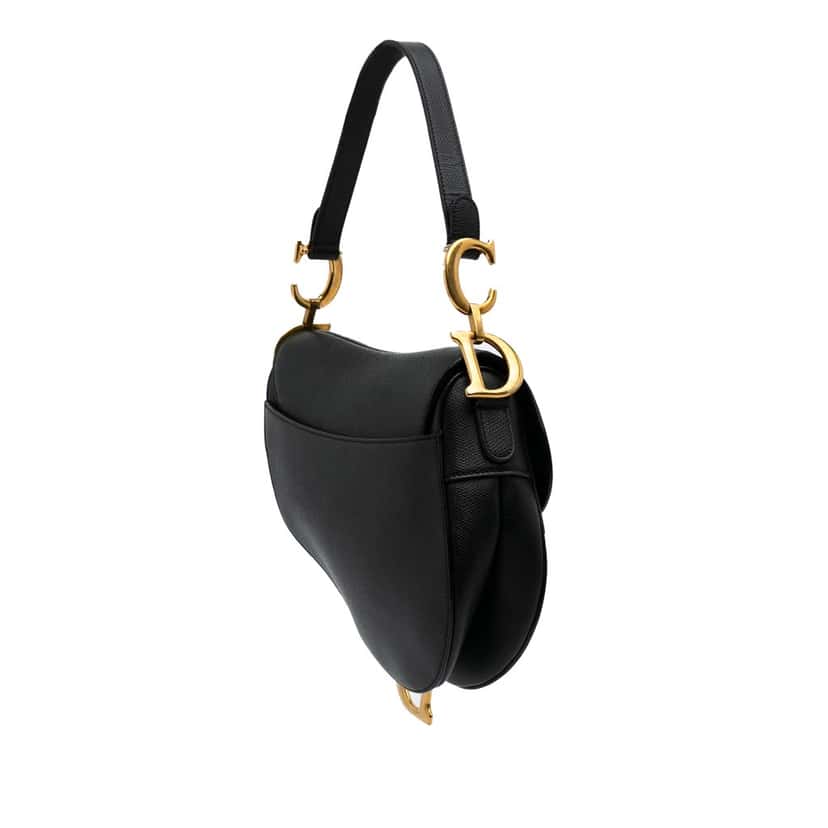 Dior Grained Calfskin Saddle Bag Black Leather Good condition - Back View