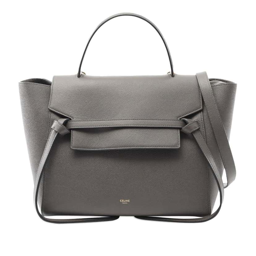 Celine Mini Grained Calfskin Belt Bag Grey Leather Good condition - Front View