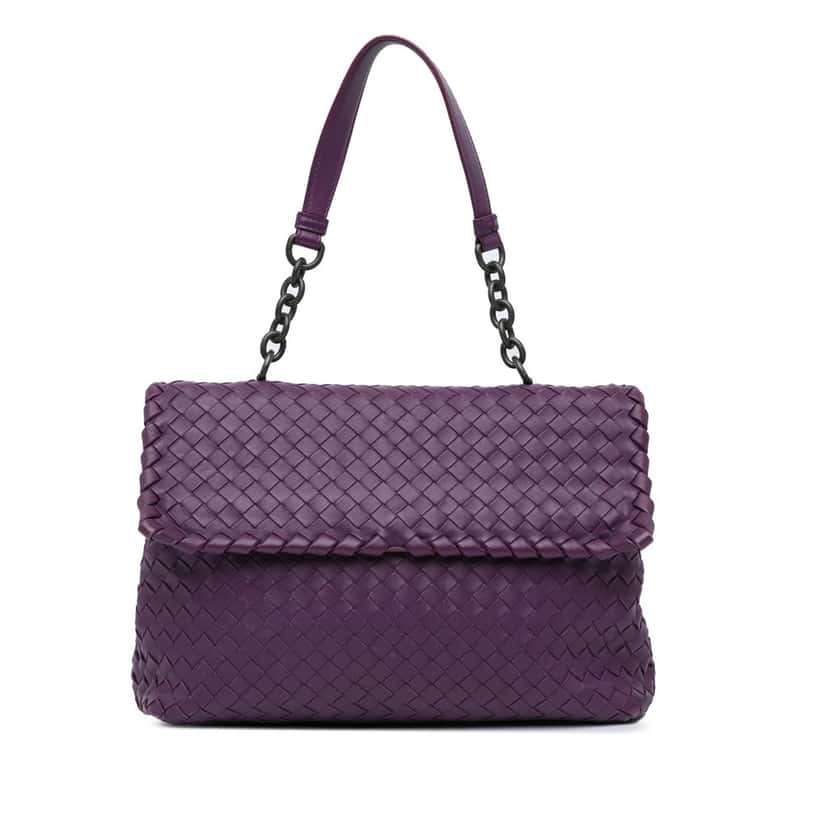 Bottega Veneta Medium Nappa Intrecciato Olimpia Shoulder Bag Purple Leather Good condition - Front View