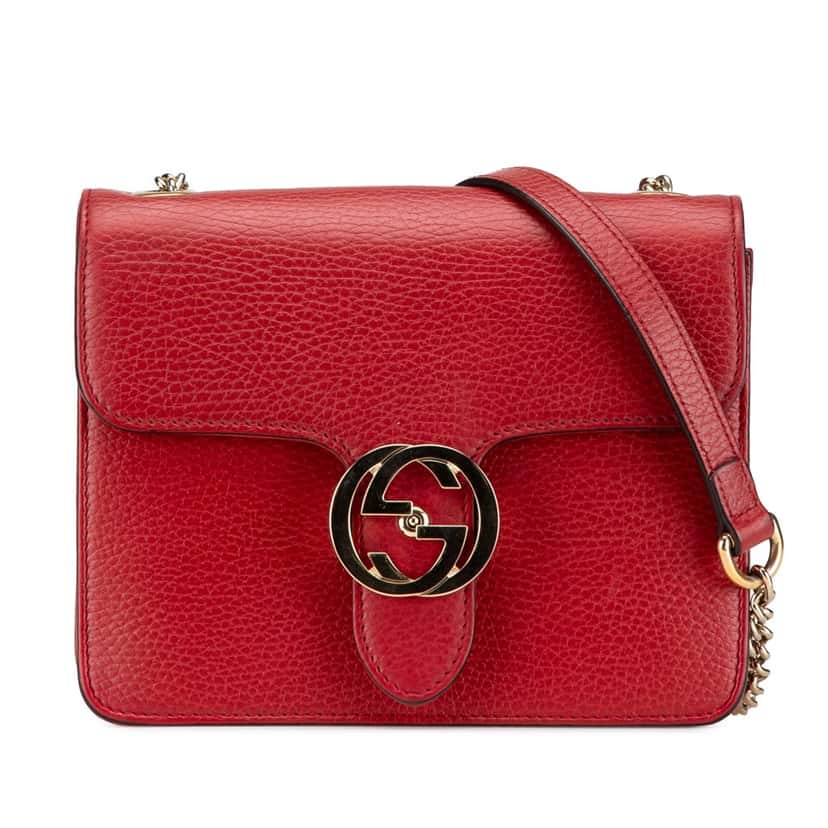 Gucci Small Dollar Calfskin Interlocking G Crossbody Red Leather Good condition - Front View