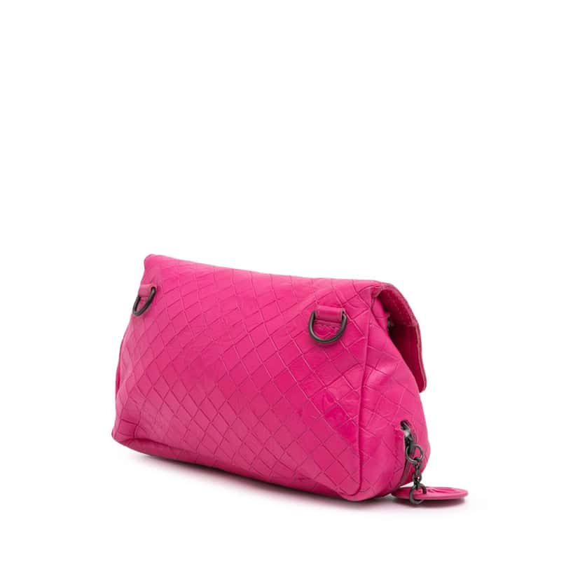Bottega Veneta Small Calfskin Intrecciomirage Embossed Butterfly Chain Crossbody Pink Leather Very good condition - Back View