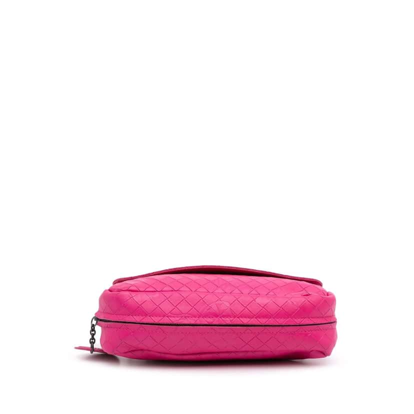 Bottega Veneta Small Calfskin Intrecciomirage Embossed Butterfly Chain Crossbody Pink Leather Very good condition - Inside View