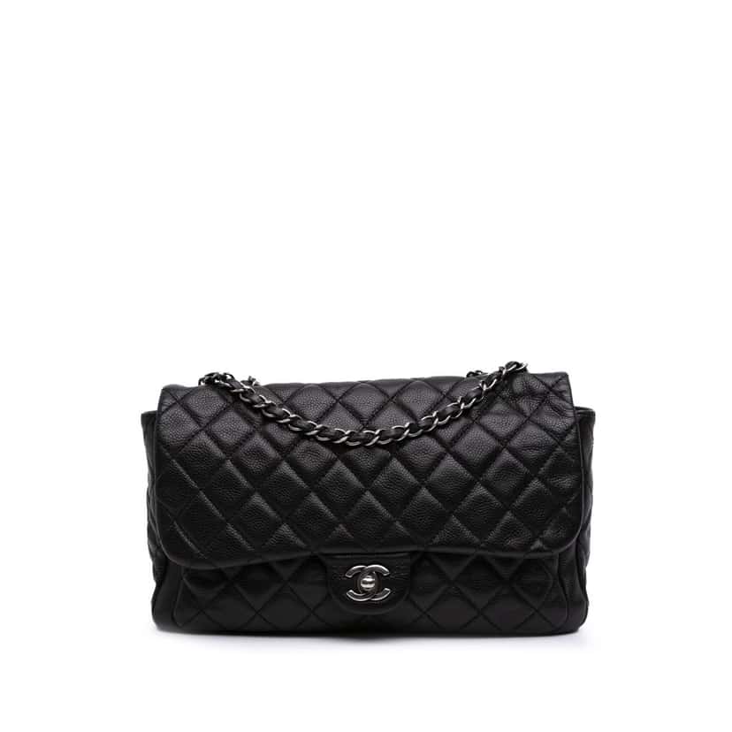 Chanel Large Quilted Caviar Now and Forever Flap Black Leather Good condition - Front View