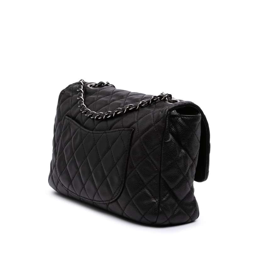 Chanel Large Quilted Caviar Now and Forever Flap Black Leather Good condition - Back View