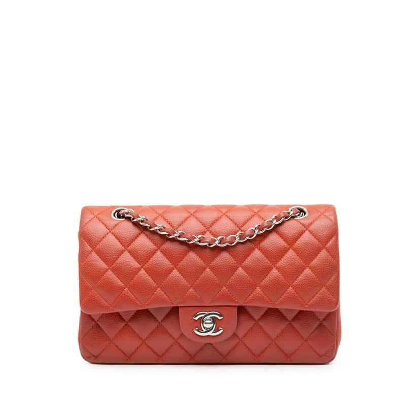Chanel Medium Classic Caviar Double Flap Orange Leather Good condition - Front View