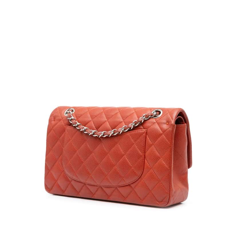 Chanel Medium Classic Caviar Double Flap Orange Leather Good condition - Back View