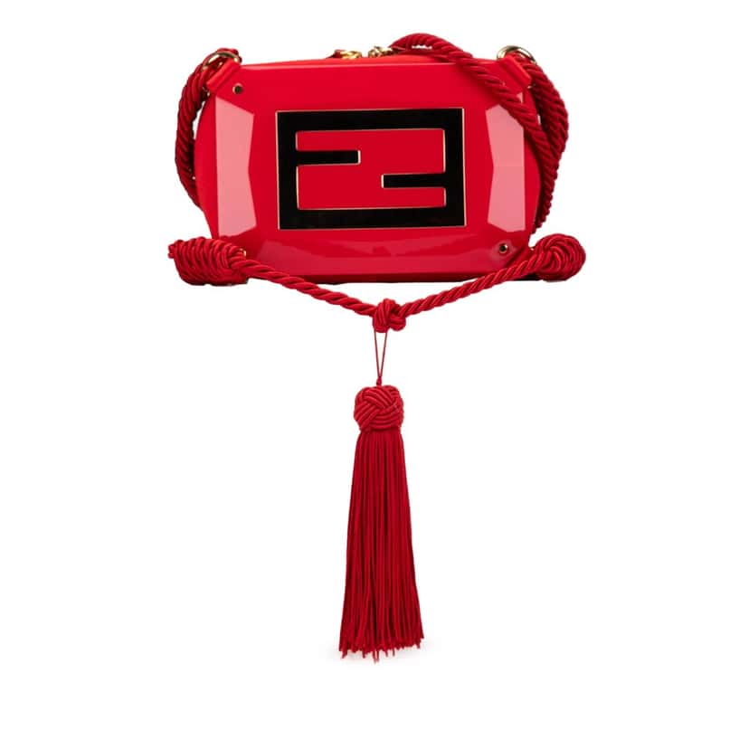 Fendi Mini FF PVC Satin Tassel Crossbody Red Satin Good condition - Front View