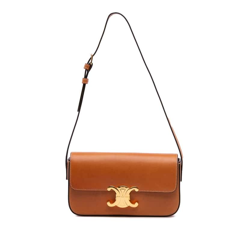Celine Shiny Calfskin Claude Shoulder Bag Brown Leather Good condition - Front View