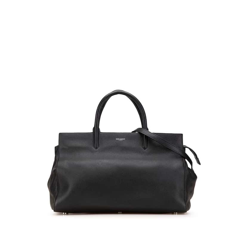 Saint Laurent Medium Grained Calfskin Cabas Rive Gauche Satchel Black Leather Good condition - Front View