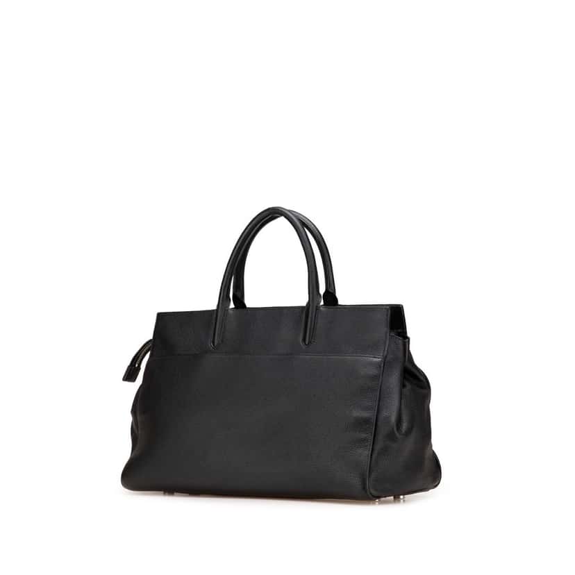 Saint Laurent Medium Grained Calfskin Cabas Rive Gauche Satchel Black Leather Good condition - Back View