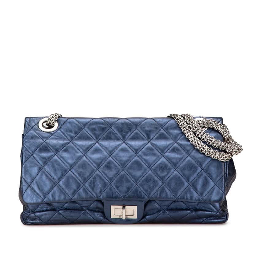 Chanel Reissue 2.55 Aged Metallic Calfskin Flap 226 Blue Leather Good condition - Front View