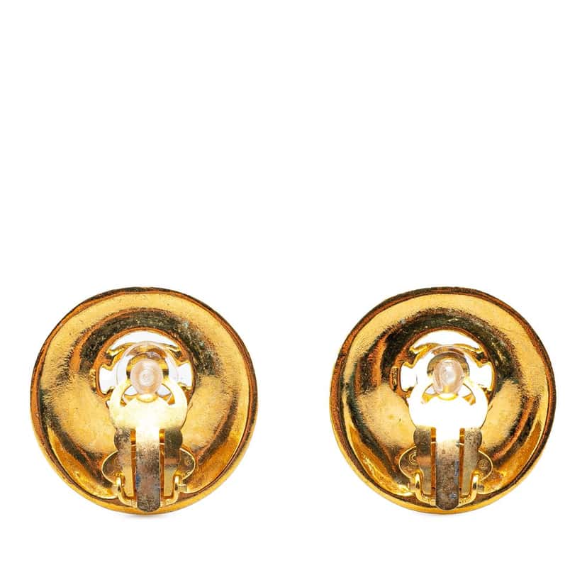 Chanel Gold Plated CC Round Button Clip On Earrings Gold Metal Good condition - Back View