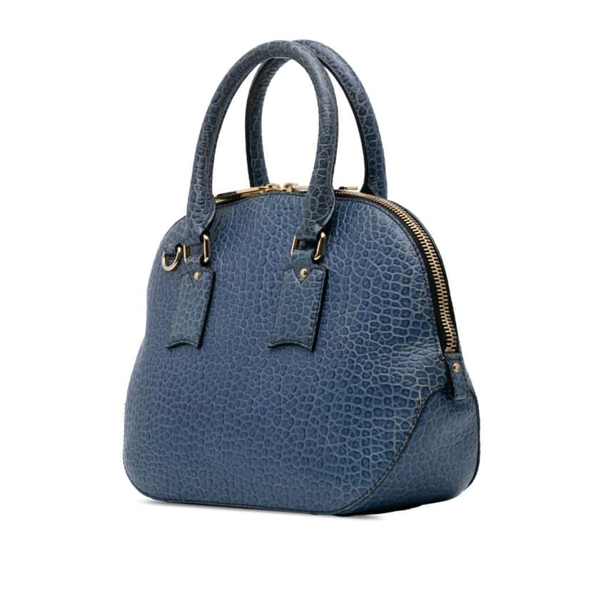 Burberry Small Grained Calfskin Orchard Bowling Bag Blue Leather Good condition - Back View