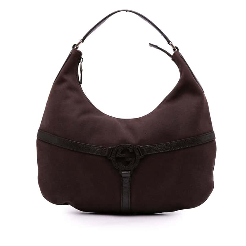 Gucci Canvas Reins Hobo Bag Brown Canvas Good condition - Front View