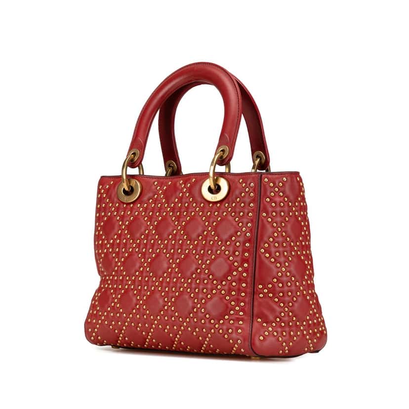 Dior Medium Lambskin Cannage Studded Supple Lady Dior Red Leather Good condition - Back View