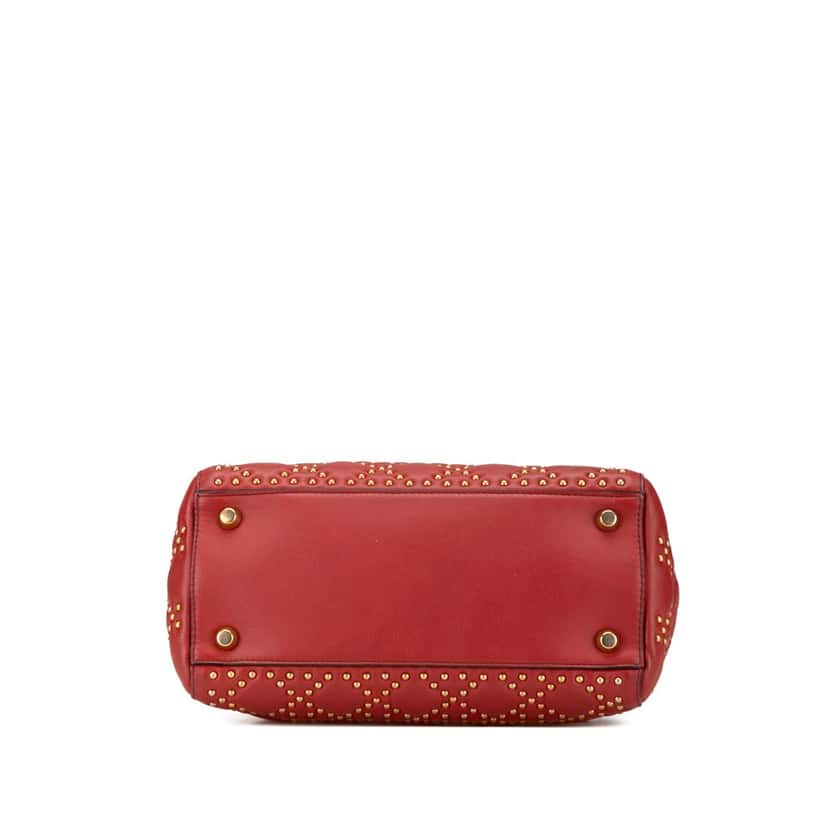 Dior Medium Lambskin Cannage Studded Supple Lady Dior Red Leather Good condition - Inside View
