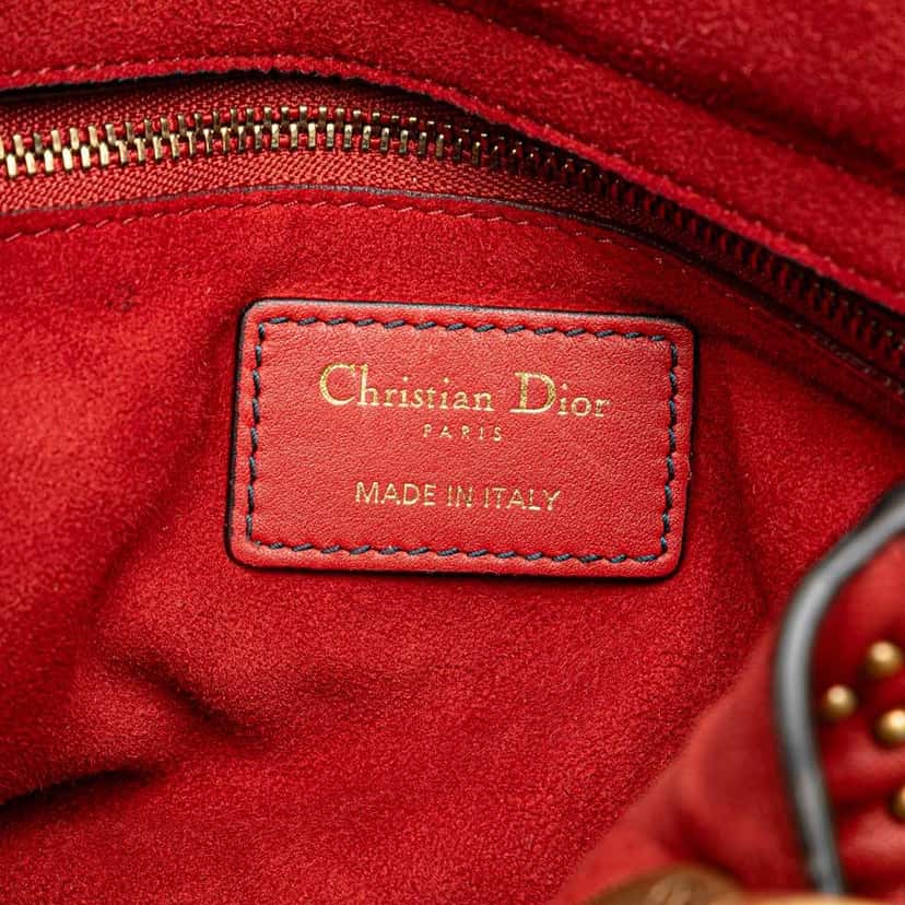 Dior Medium Lambskin Cannage Studded Supple Lady Dior Red Leather Good condition - Box View