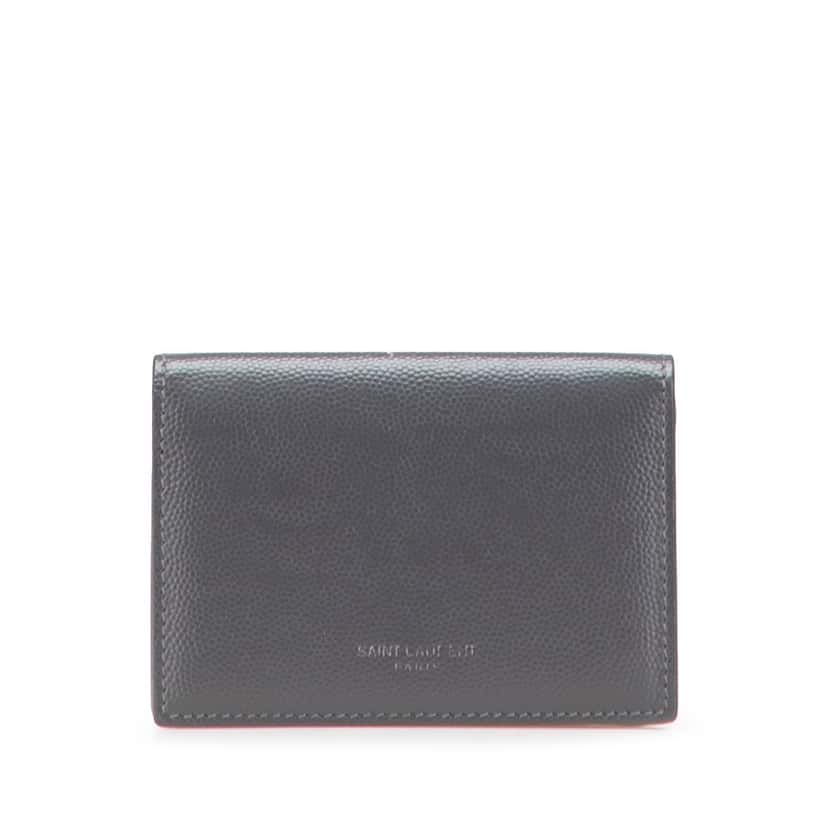 Saint Laurent Grain de Poudre Business Card Holder Grey Leather Good condition - Front View