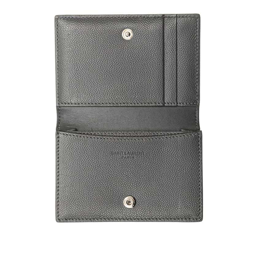 Saint Laurent Grain de Poudre Business Card Holder Grey Leather Good condition - Model View