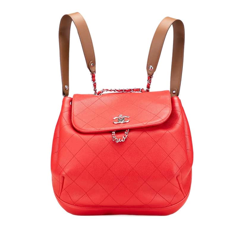 Chanel CC Quilted Caviar Drawstring Backpack Red Leather Good condition - Front View